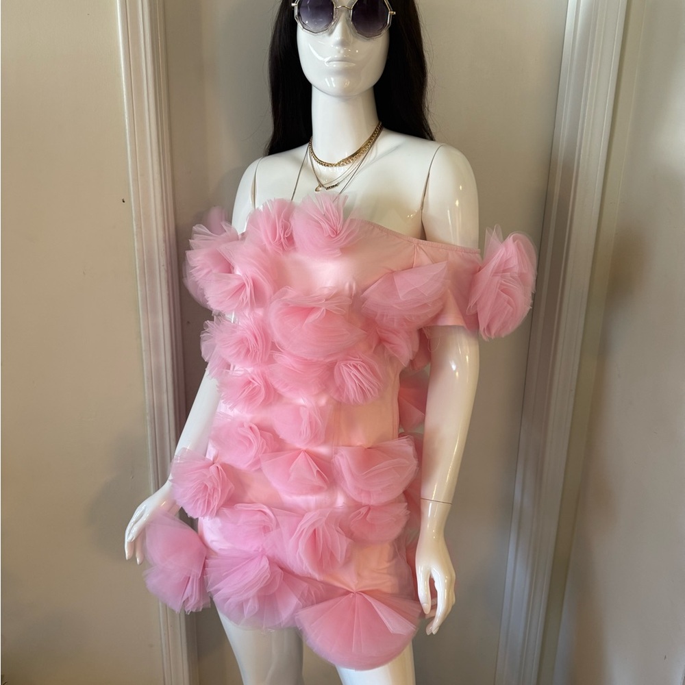 Pink Tulle Off-Shoulder Dress